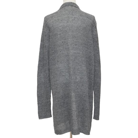 Eileen Fisher Long Gray Linen Notched Collar Cardigan Size Large - Picture 3 of 10